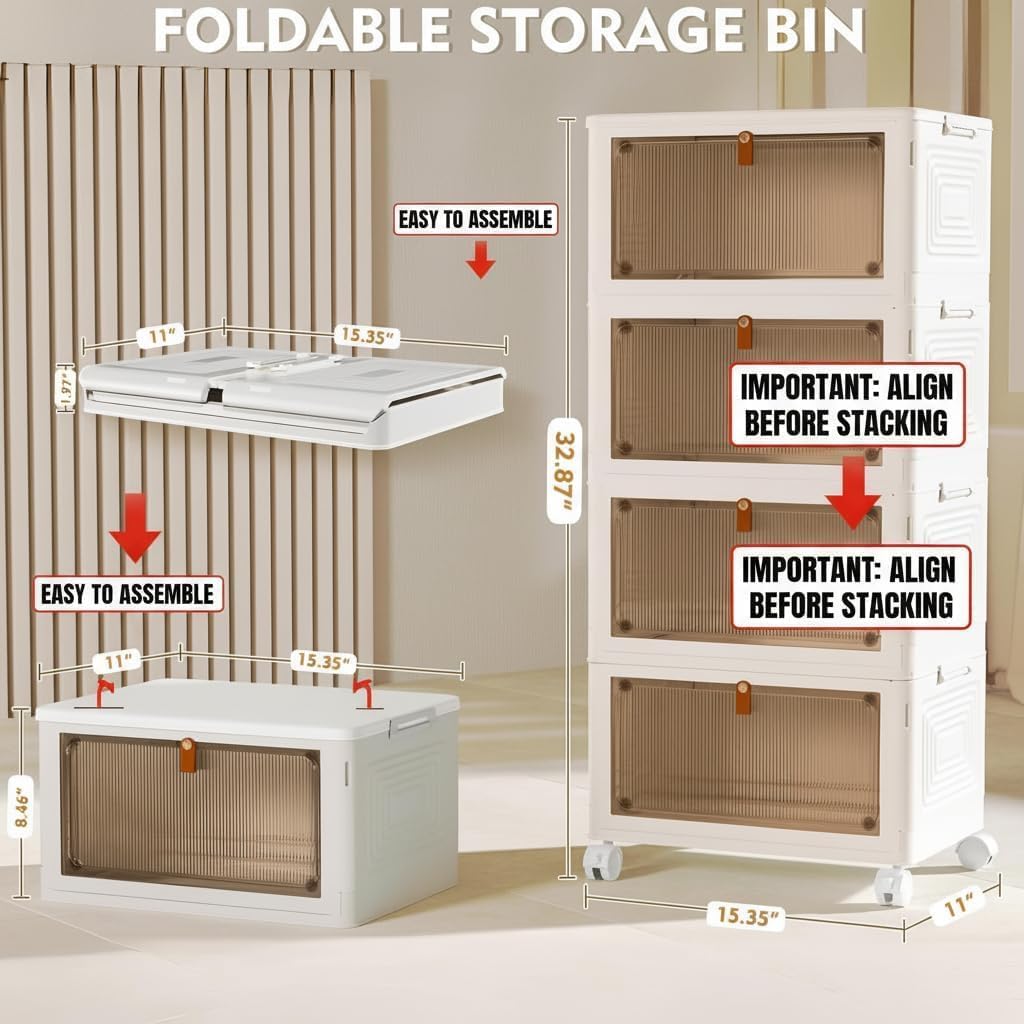 YFXCVSL 4 Tier Plastic Storage Bins with Lid 23QT. Stackable Storage Bins | Plastic Storage Bins with Wheels. Folding Storage Boxes. Organizers and Storage for Living Room.Office.Dorm - Image 7