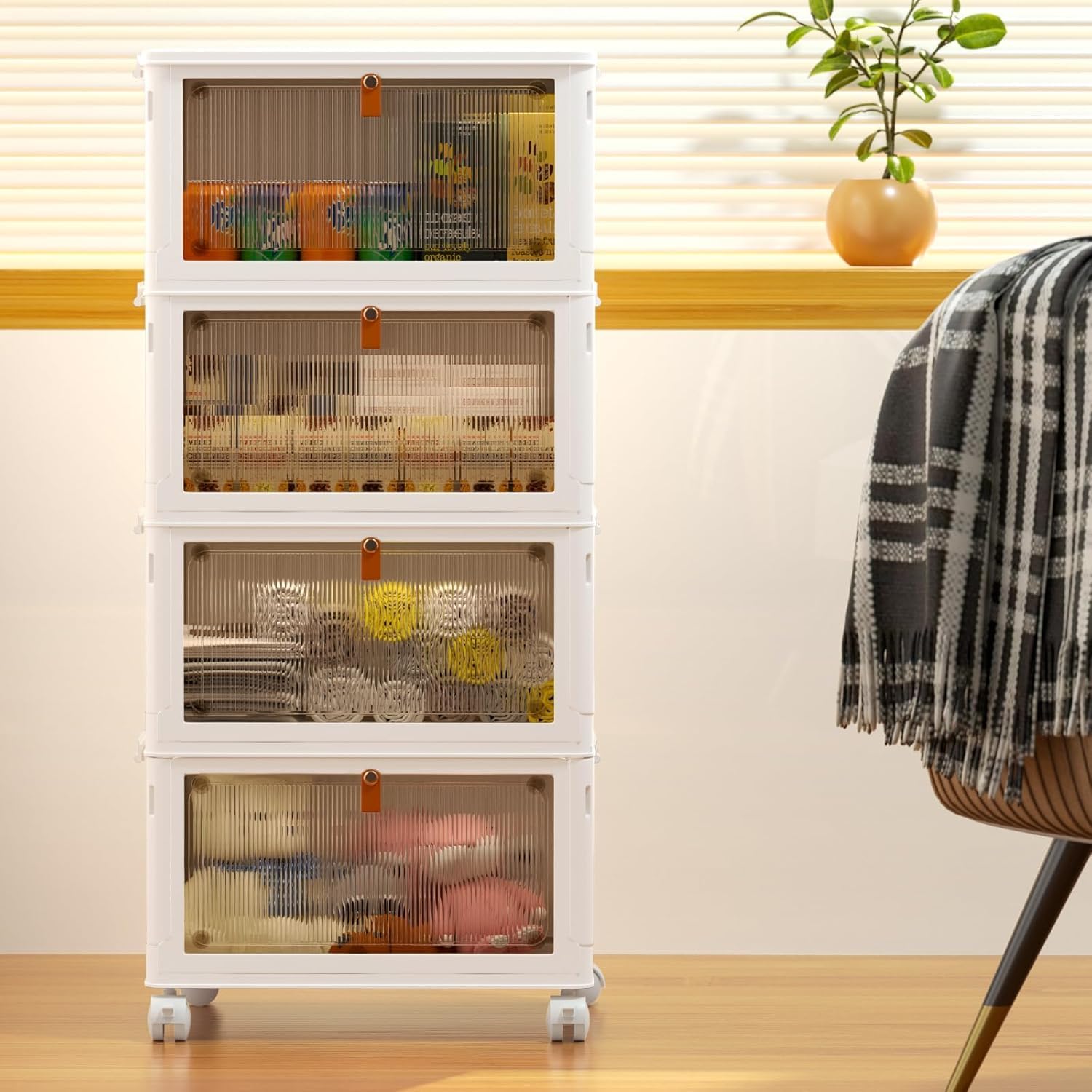 YFXCVSL 4 Tier Plastic Storage Bins with Lid 23QT. Stackable Storage Bins | Plastic Storage Bins with Wheels. Folding Storage Boxes. Organizers and Storage for Living Room.Office.Dorm - Image 6