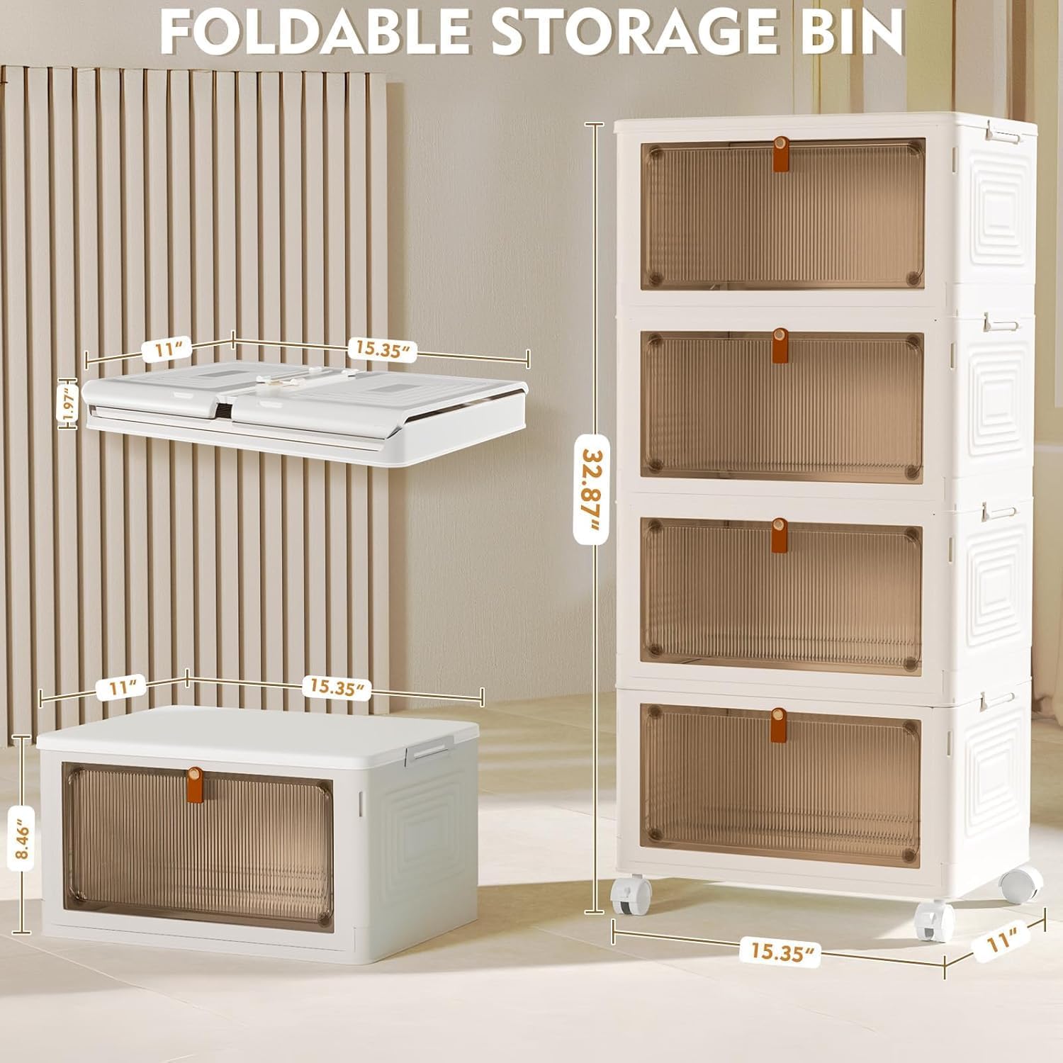 YFXCVSL 4 Tier Plastic Storage Bins with Lid 23QT. Stackable Storage Bins | Plastic Storage Bins with Wheels. Folding Storage Boxes. Organizers and Storage for Living Room.Office.Dorm - Image 2