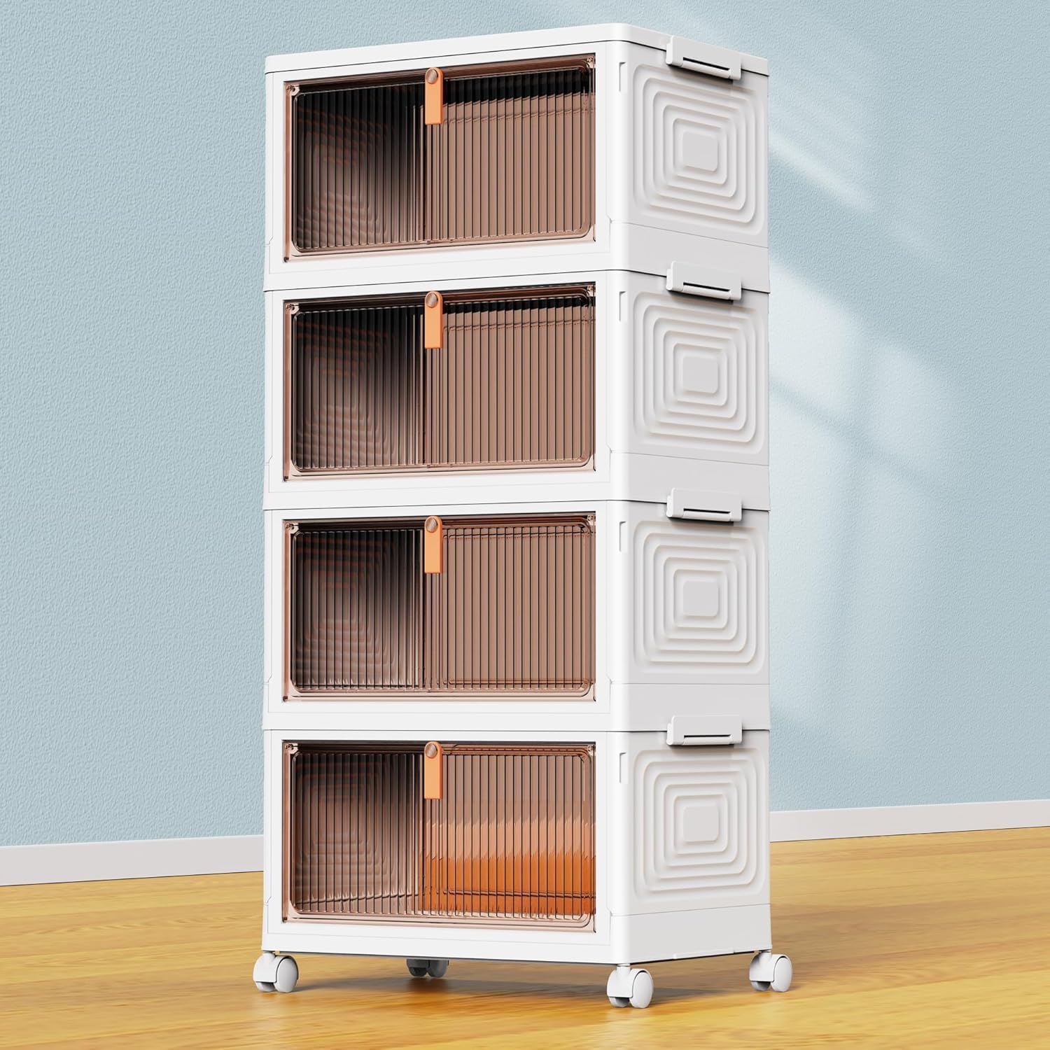 YFXCVSL 4 Tier Plastic Storage Bins with Lid 23QT. Stackable Storage Bins | Plastic Storage Bins with Wheels. Folding Storage Boxes. Organizers and Storage for Living Room.Office.Dorm