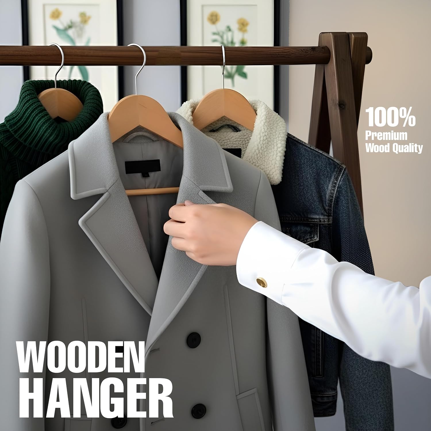 Utopia Home Wooden Hangers 30 Pack – Slim Suit Hangers Natural | 360° rotatable hook | Shoulder grooves | Durable & slim design | Ideal for suits. coats & jackets - Image 7