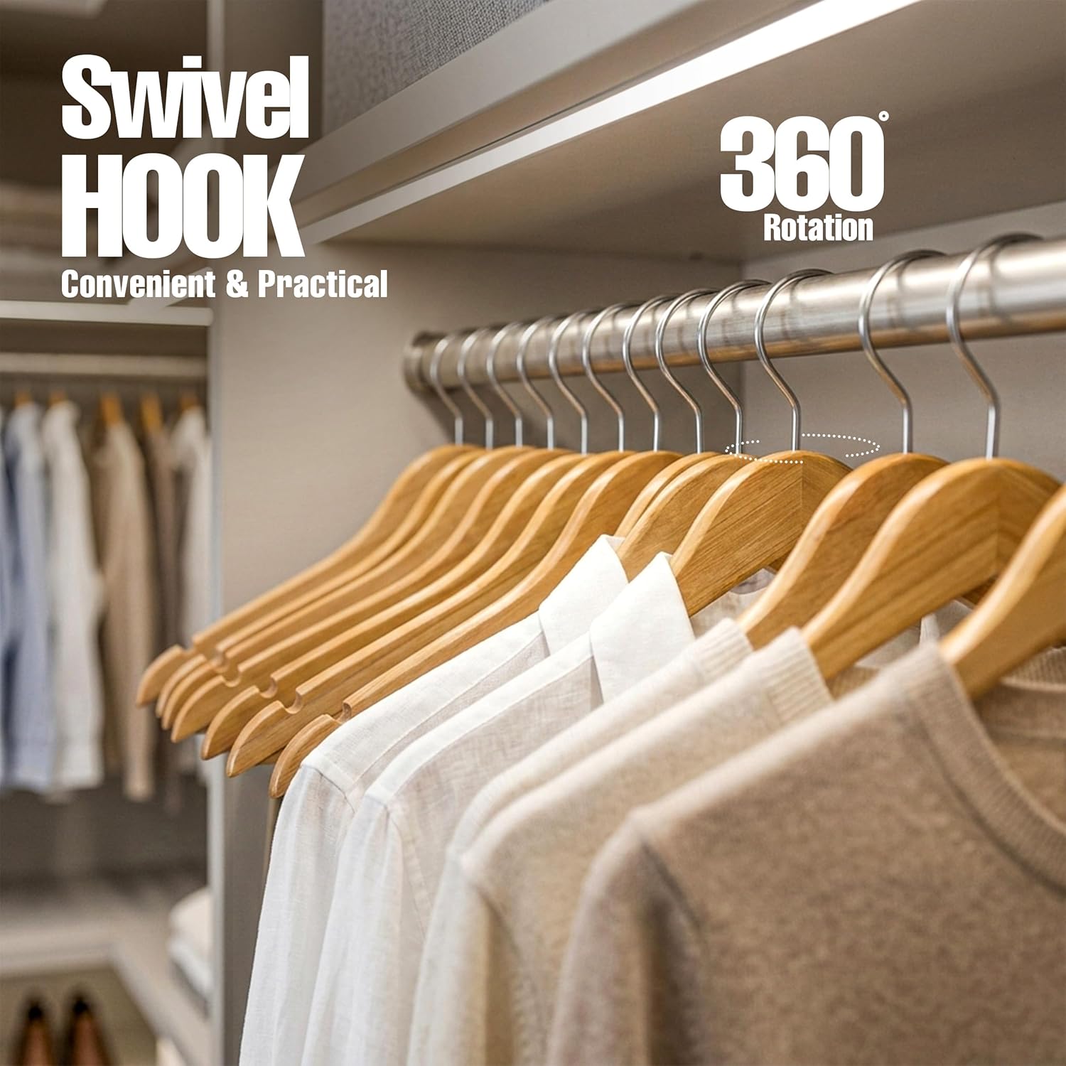 Utopia Home Wooden Hangers 30 Pack – Slim Suit Hangers Natural | 360° rotatable hook | Shoulder grooves | Durable & slim design | Ideal for suits. coats & jackets - Image 5