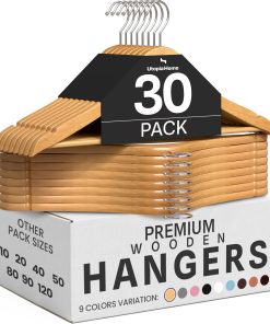 Utopia Home Wooden Hangers 30 Pack – Slim Suit Hangers Natural | 360° rotatable hook | Shoulder grooves | Durable & slim design | Ideal for suits. coats & jackets