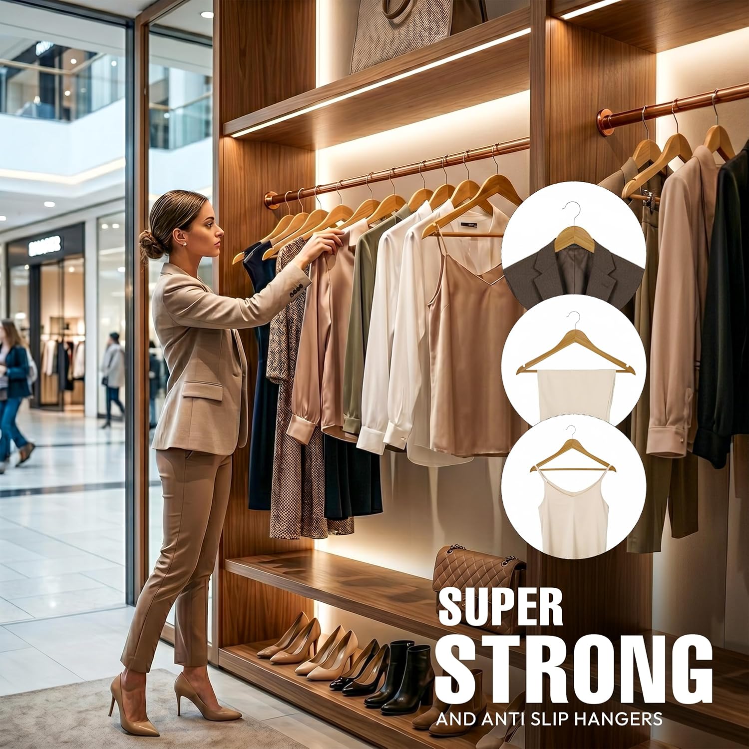 Utopia Home Wooden Hangers 30 Pack – Slim Suit Hangers Natural | 360° rotatable hook | Shoulder grooves | Durable & slim design | Ideal for suits. coats & jackets - Image 4